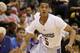 Los Angeles Lakers' Jordan Clarkson drives toward the net against the Golden State Warriors during the first half of an NBA summer league basketball game Monday, July 14, 2014, in Las Vegas. (AP Photo/John Locher)