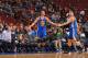 PHILADELPHIA, PA - NOVEMBER 4: Stephen Curry #30 and Klay Thompson #11 of the Golden State Warriors celebrate against the Philadelphia 76ers at the Wells Fargo Center on November 4, 2013 in Philadelphia, Pennsylvania. NOTE TO USER: User expressly acknowledges and agrees that, by downloading and or using this photograph, User is consenting to the terms and conditions of the Getty Images License Agreement. Mandatory Copyright Notice: Copyright 2013 NBAE (Photo by Jesse D. Garrabrant/NBAE via Getty Images)