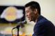 EL SEGUNDO, CA - JULY 24: Jeremy Lin #17 of the Los Angeles Lakers speaks to the media during a press conference on July 24, 2014 at the Toyota Sports Center in El Segundo, California. NOTE TO USER: User expressly acknowledges and agrees that, by downloading and/or using this photograph, user is consenting to the terms and conditions of the Getty Images License Agreement. Mandatory Copyright Notice: Copyright 2014 NBAE (Photo by Andrew D. Bernstein/NBAE via Getty Images)