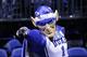 The Duke Blue Devils mascot is seen during the first half of a regional semifinal against Michigan State in the NCAA college basketball tournament, Friday, March 29, 2013, in Indianapolis. (AP Photo/Michael Conroy)