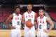 PORTLAND, OR - APRIL 12: Justise Winslow #10, Jahlil Okafor #15 and Tyus Jones#6 pose for pictures before the game against the World Team on April 12, 2014 at the Moda Center Arena in Portland, Oregon. NOTE TO USER: User expressly acknowledges and agrees that, by downloading and or using this photograph, user is consenting to the terms and conditions of the Getty Images License Agreement. Mandatory Copyright Notice: Copyright 2014 NBAE (Photo by Sam Forencich/NBAE via Getty Images)