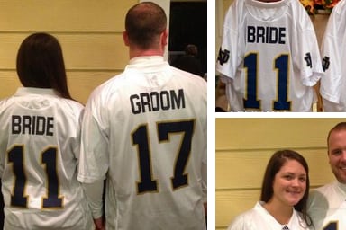 Fans Wear 'Bride', 'Groom' ND Wedding Jerseys