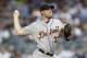 Detroit Tigers starting pitcher Max Scherzer delivers in a baseball game against the New York Yankees at Yankee Stadium in New York, Monday, Aug. 4, 2014. (AP Photo/Kathy Willens)