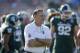 Michigan State head coach Mark Dantonio, watches his team during the first half of the Rose Bowl NCAA college football game on Wednesday, Jan. 1, 2014, in Pasadena, Calif. (AP Photo/Mark J. Terrill)