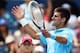 TORONTO, ON - AUGUST 06: Novak Djokovic of Serbia during play against Gael Monfils of France during Rogers Cup at Rexall Centre at York University on August 6, 2014 in Toronto, Canada. (Photo by Ronald Martinez/Getty Images)