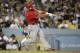 Los Angeles Angels' Albert Pujols hits a home run during the eighth inning of a baseball game against the Los Angeles Dodgers on Tuesday, Aug. 5, 2014, in Los Angeles. (AP Photo/Jae C. Hong)
