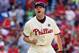 May 24, 2014; Philadelphia, PA, USA; Philadelphia Phillies relief pitcher Jonathan Papelbon (58) reacts after striking out Los Angeles Dodgers left fielder Scott Van Slyke (not pictured) to end the game at Citizens Bank Park. The Phillies won 5-3. Mandatory Credit: Bill Streicher-USA TODAY Sports
