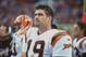 25 Nov 2001: Quarterback Scott Mitchell #19 of the Cincinnati Bengals looking on from the sidelines during the game against the Cleveland Browns at the Cleveland Browns Stadium in Cleveland, Ohio. The Browns defeated the Bengals 18-0.Mandatory Credit: Tom Pidgeon /Allsport
