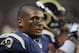 St. Louis Rams defensive end Michael Sam watches from the sideline in the second quarter of a preseason NFL football game between the Rams and the New Orleans Saints Friday, Aug. 8, 2014, in St. Louis. (AP Photo/L.G. Patterson)