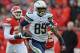 KANSAS CITY, MO - NOVEMBER 24: Tight end Ladarius Green #89 of the San Diego Chargers scores on a 60-yard touchdown pass against the Kansas City Chiefs during the second half on November 24, 2013 at Arrowhead Stadium in Kansas City, Missouri. San Diego won 41-38. (Photo by Peter Aiken/Getty Images)