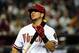 Aug 7, 2014; Phoenix, AZ, USA; Arizona Diamondbacks left fielder David Peralta (6) looks on during the sixth inning against the Kansas City Royals at Chase Field. Mandatory Credit: Matt Kartozian-USA TODAY Sports