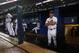 Aug 8, 2014; Atlanta, GA, USA; Atlanta Braves manager Fredi Gonzalez (33) in the dugout during a rain delay against the Washington Nationals in the sixth inning at Turner Field. Mandatory Credit: Brett Davis-USA TODAY Sports