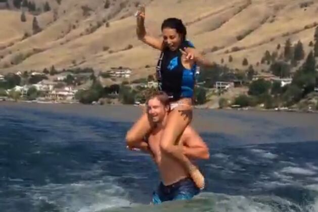 Watch This: Darren Helm Water Skis with Jordin Tootoo's Wife on Back