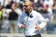 Apr 12, 2014; State College, PA, USA; Penn State Nittany Lions head coach James Franklin runs on the field prior to the Blue White spring game at Beaver Stadium. Mandatory Credit: Matthew O'Haren-USA TODAY Sports