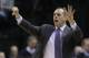 Indiana Pacers head coach Frank Vogel calls a play to his team in the second half of an NBA basketball game against the Denver Nuggets in Indianapolis, Monday, Feb. 10, 2014. The Pacers won 119-80. (AP Photo/Michael Conroy)