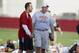 Nebraska head coach Bo Pelini (right) and defensive coordinator John Papuchis during Nebraska's first week of fall camp in Lincoln, Nebraska.