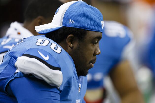 Detroit Lions' Nick Fairley Practices with Second Team