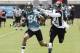 Jacksonville Jaguars wide receiver Cecil Shorts, left, runs after catching a pass in front of cornerback Dwayne Gratz during an NFL organized team activities football practice in Jacksonville, Fla., Wednesday, May 28, 2014. (AP Photo/John Raoux)