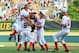 Aug 25, 2013; Williamsport, PA, USA; Japan players celebrate after defeating California (West) 6-4 in the Little League World Series championship game at Lamade Stadium. Mandatory Credit: Matthew O'Haren-USA TODAY Sports