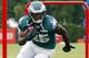 Philadelphia Eagles running back LeSean McCoy runs a drill during NFL football training camp Friday, Aug. 1, 2014, in Philadelphia. (AP Photo/Matt Rourke)