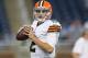 DETROIT, MI - AUGUST 09: Johnny Manziel #2 of the Cleveland Browns warms up prior to playing the Detroit Lions during a preseason game at Ford Field on August 9, 2014 in Detroit, Michigan. (Photo by Leon Halip/Getty Images)