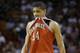 Milwaukee Bucks guard Giannis Antetokounmpo of Greece, heads back to the court during the second half of an NBA basketball game against the Miami Heat-, Wednesday, April 2, 2014 in Miami. The Heat defeated the Bucks 96-77. (AP Photo/Wilfredo Lee)