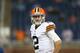 DETROIT, MI - AUGUST 09: Johnny Manziel #2 of the Cleveland Browns warms up prior to the start of the preseason game against the Detroit Lions at Ford Field on August 9, 2014 in Detroit, Michigan. The Lions defeated the Browns 13-12 in a preseason game. (Photo by Leon Halip/Getty Images)