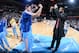DENVER, CO - JANUARY 28: Danilo Gallinari #8 and JaVale McGee #34 of the Denver Nuggets greet each other in pre-game announcements before the game against the Indiana Pacers on January 28, 2013 at the Pepsi Center in Denver, Colorado. NOTE TO USER: User expressly acknowledges and agrees that, by downloading and/or using this Photograph, user is consenting to the terms and conditions of the Getty Images License Agreement. Mandatory Copyright Notice: Copyright 2013 NBAE (Photo by Garrett W. Ellwood/NBAE via Getty Images)