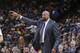 OAKLAND, CA - MARCH 30: Head Coach Mike Woodson of the New York Knicks coaches against the Golden State Warriors on March 30, 2014 at Oracle Arena in Oakland, California. NOTE TO USER: User expressly acknowledges and agrees that, by downloading and or using this photograph, user is consenting to the terms and conditions of Getty Images License Agreement. Mandatory Copyright Notice: Copyright 2014 NBAE (Photo by Rocky Widner/NBAE via Getty Images)