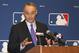 Rob Manfred, Chief Operating Officer of Major League Baseball, talks to the media following baseball's general managers' meetings Thursday, Nov. 14, 2013, in Orlando, Fla. (AP Photo/Reinhold Matay)