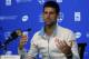 Novak Djokovic, from Serbia, answers questions during a news conference at the Western & Southern Open tennis tournament, Sunday, Aug. 10, 2014, in Mason, Ohio. Djokovic, the top seed, has been a finalist four times at the event, but has never won. (AP Photo/Al Behrman)