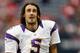 Dec 23, 2012; Houston, TX, USA; Minnesota Vikings punter Chris Kluwe (5) walks off the field after the game against the Houston Texans at Reliant Stadium. The Vikings won 23-6. Mandatory Credit: Thomas Campbell-USA TODAY Sports