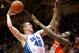 DURHAM, NC - FEBRUARY 22: Marshall Plumlee #40 of the Duke Blue Devils drives to the basket against Rakeem Christmas #25 of the Syracuse Orange during their game at Cameron Indoor Stadium on February 22, 2014 in Durham, North Carolina. (Photo by Grant Halverson/Getty Images)