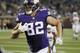 Minnesota Vikings tight end Kyle Rudolph (82) runs to the end zone during a 51-yard touchdown reception in the first half of an NFL preseason football game against the Arizona Cardinals, Saturday, Aug. 16, 2014, in Minneapolis. (AP Photo/Ann Heisenfelt)