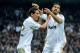 MADRID, SPAIN - NOVEMBER 26: Angel di Maria (L) of Real Madrid celebrates with Sami Khedira after scoring his team's second goal during the La Liga match between Real Madrid and Atletico Madrid at Estadio Santiago Bernabeu on November 26, 2011 in Madrid, Spain. (Photo by Denis Doyle/Getty Images)