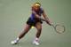 CINCINNATI, OH - AUGUST 16: Serena Williams returns to Caroline Wozniacki of Denmark during a match on day 8 of the Western