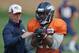 ENGLEWOOD, CO - AUGUST 05: Running back C.J. Anderson #22 of the Denver Broncos takes part in a drill during practice at the Paul D. Bowlen Memorial Broncos Centre on August 5, 2014 in Englewood, Colorado. (Photo by Doug Pensinger/Getty Images)