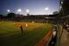 The sunsets on Lamade Stadium during a baseball game between Philadelphia and Pearland in United States pool play at the Little League World Series tournament in South Williamsport, Pa., Sunday, Aug. 17, 2014. Philadelphia won 7-6. (AP Photo/Gene J. Puskar)