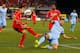 NEW YORK, NY - JULY 30: Matija Nastasic #33 of Manchester City and Philippe Coutinho #10 of Liverpool vie for the ball during the International Champions Cup 2014 at Yankee Stadium on July 30, 2014 in the Bronx borough of New York City. (Photo by Mike Stobe/Getty Images)