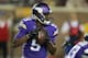 Minnesota Vikings quarterback Teddy Bridgewater looks to throw a pass during the second half of an NFL preseason football game against the Arizona Cardinals, Saturday, Aug. 16, 2014, in Minneapolis. (AP Photo/Jim Mone)
