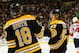 BOSTON, MA - NOVEMBER 7: Reilly Smith #18 and Torey Krug #47 of the Boston Bruins celebrate a goal against the Florida Panthers at the TD Garden on November 7, 2013 in Boston, Massachusetts. (Photo by Brian Babineau/NHLI via Getty Images)