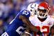 INDIANAPOLIS, IN - JANUARY 04: Wide receiver Dwayne Bowe #82 of the Kansas City Chiefs is tackled by cornerback Vontae Davis #23 of the Indianapolis Colts during a Wild Card Playoff game at Lucas Oil Stadium on January 4, 2014 in Indianapolis, Indiana. (Photo by Andy Lyons/Getty Images)
