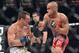 Nov 2, 2013; Long Beach, CA, USA; Eddie Alvarez (red gloves) and Michael Chandler (blue gloves) during their Bellator lightweight world championship fight at the Long Beach Arena. Alvarez won the fight. Mandatory Credit: Jayne Kamin-Oncea-USA TODAY Sports