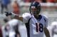 Denver Broncos quarterback Peyton Manning (18) warms up before an NFL preseason football game against the San Francisco 49ers in Santa Clara, Calif., Sunday, Aug. 17, 2014. (AP Photo/Ben Margot)