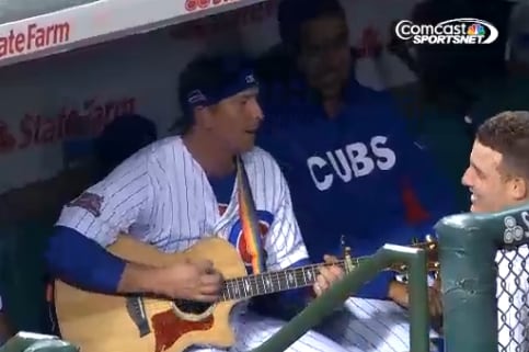 WATCH: Cubs Rizzo, Baker Sing in Dugout During Delay