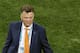 Netherlands' head coach Louis van Gaal returns to the bench during the extra time of the World Cup semifinal soccer match between the Netherlands and Argentina at the Itaquerao Stadium in Sao Paulo Brazil, Wednesday, July 9, 2014. (AP Photo/Hassan Ammar)