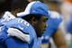 Detroit Lions defensive tackle Nick Fairley (98) sits on the bench against the Cleveland Browns during a preseason NFL football game at Ford Field in Detroit, Saturday, Aug. 9, 2014. (AP Photo/Rick Osentoski)