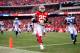 KANSAS CITY, MO - DECEMBER 22: Running back Jamaal Charles #25 of the Kansas City Chiefs carries the ball across the goal line for a touchdwon during the game against the Indianapolis Colts at Arrowhead Stadium on December 22, 2013 in Kansas City, Missouri. (Photo by Jamie Squire/Getty Images)