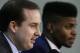 Philadelphia 76ers general manager Sam Hinkie, left, accompanied by newly acquired rookie Nerlens Noel speaks during a news conference at the team's NBA basketball training facility, Tuesday, July 23, 2013, in Philadelphia. (AP Photo/Matt Rourke)