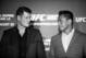 HONG KONG - AUGUST 20: EDITORS NOTE: Image has been converted to black and white.) Michael Bisping and Cung Le at a face offs event during the Macao UFC Fight Night Press Conference at the Four Season Hotel on August 20, 2014 in Hong Kong. (Photo by Anthony Kwan/Getty Images)